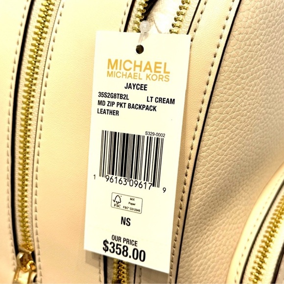 Michael Kors Jaycee Medium Pebbled Leather Backpack Light Cream Multi - Picture 9 of 9